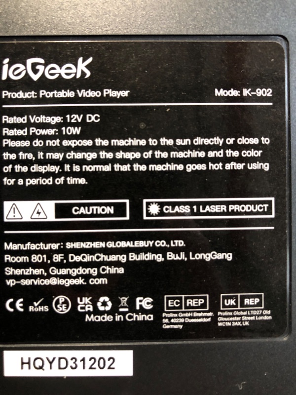 Photo 2 of ieGeek 11.5" Portable DVD Player with SD Card/USB Port, 5 Hour Rechargeable Battery, 9.5" Eye-Protective Screen, Support AV-in/ Out, Region Free, Blue