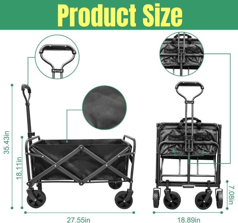 Photo 4 of (NON-REFUNDABLE) Beach Cart Large Capacity, Heavy Duty Folding Wagon Portable, Collapsible Wagon for Sports, Shopping, Camping (Black)
