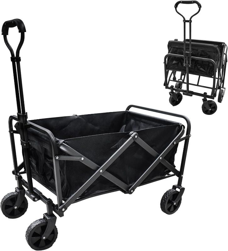 Photo 1 of (NON-REFUNDABLE) Beach Cart Large Capacity, Heavy Duty Folding Wagon Portable, Collapsible Wagon for Sports, Shopping, Camping (Black)
