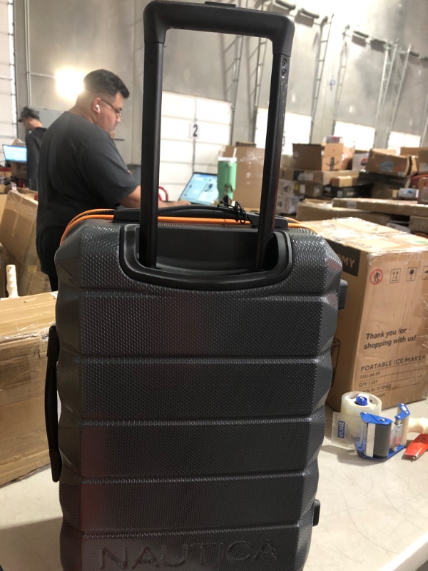 Photo 1 of (see images for damage) NAUTICA Quest Hardside Spinner Luggage, Grey/Orange, Carry-On 21-Inch