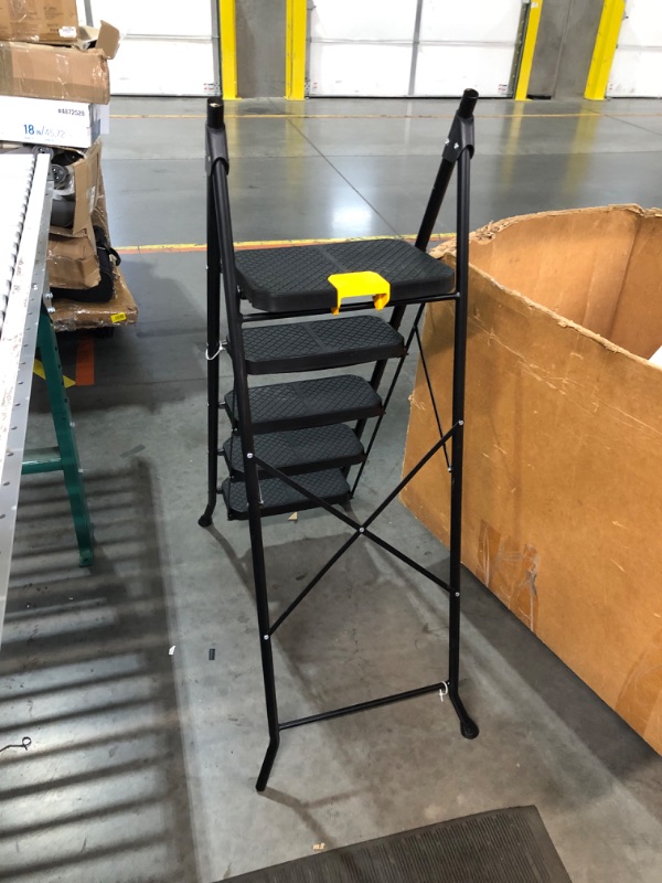 Photo 6 of ***DAMAGED - BENT - SEE PICTURES***
KINGRACK 5 Step Ladder with Tool Platform, Folding Step Stool with Handrails, Sturdy Steel Ladder with Wide Pedal, 800 LBS Portable Safety Ladder for Adults Painting Home Outdoor Garage 5-Step with Handrail Black&yellow