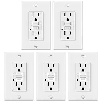 Photo 1 of ELECTECK 5 Pack GFCI Outlets 15 Amp, Non-Tamper Resistant, Decor GFI Receptacles with LED Indicator, Ground Fault Circuit Interrupter, Wallplate Included, ETL Listed, White