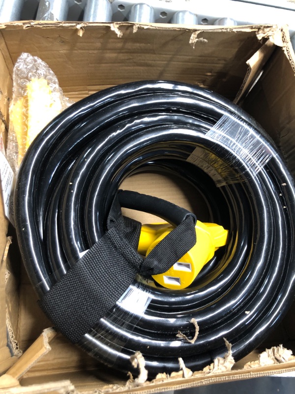 Photo 2 of 15 FT 30 Amp RV Extension Cord Outdoor with Grip Handle, Flexible Heavy Duty 10/3 Gauge STW RV Power Cord Waterproof with Cord Organizer, NEMA TT-30P to TT-30R, Black-Yellow, ETL Listed PlugSaf Yellow 15 FT - 30A