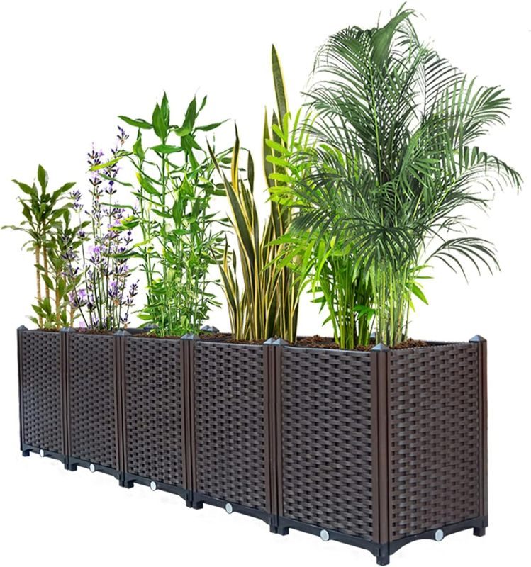 Photo 1 of (NON-REFUNDABLE) Large Planter for Outdoor Plants Raised Garden Bed Plastic Planter Box Elevated Garden Boxes Plant Pots of Garden Patio Balcony Deck to Planting Flowers Vegetables Tomato and Herbs 63"(l)x16"(w)x20.9"(h)/Brown