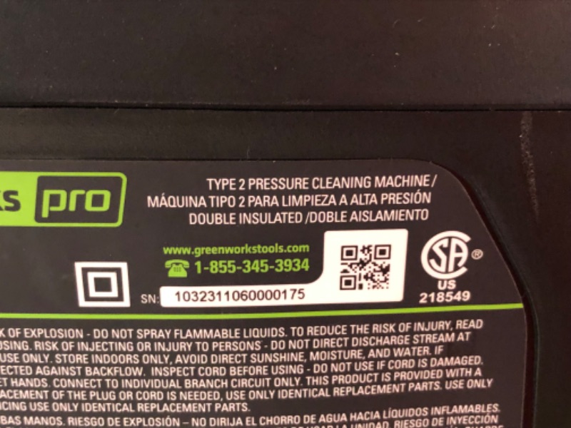 Photo 4 of ***USED - MISSING NUMEROUS PARTS - SEE PICTURES - UNABLE TO TEST***
Greenworks Pro 3000 PSI 2-GPMs Cold Water Electric Pressure Washer with 5 Spray Tips