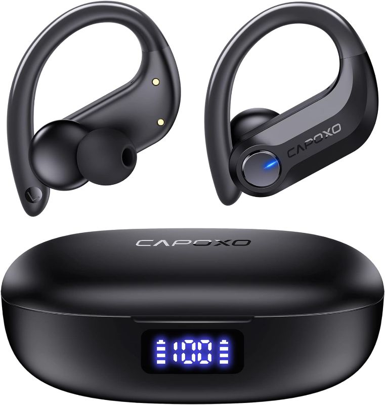 Photo 1 of CAPOXO Bluetooth Headphones Wireless Earbuds 120Hrs Playtime Ear Buds IPX7 Waterproof Sports Earphones 2600mAh Wireless Charging Case Headset with Over-Ear Earhooks LED Power Display Mics for Workout