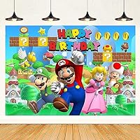 Photo 1 of *STOCK PIC FOR REFERENCE* Super Brothers Adventure Backdrop Game Themed Birthday Tapestry Delicate and Interesting Party Polyester Cloth Hanging Blanket 5x3Ft