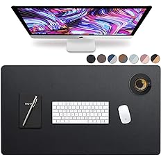 Photo 1 of Leather Desk Pad 36" x 20", Vine Creations Office Desk Mat Waterproof Black, Smooth PU Leather Large Mouse Pad and Writing Surface, Top of Desks Protector, Wide Dual-Sided Blotter Accessories Decor 36" x 20" Black