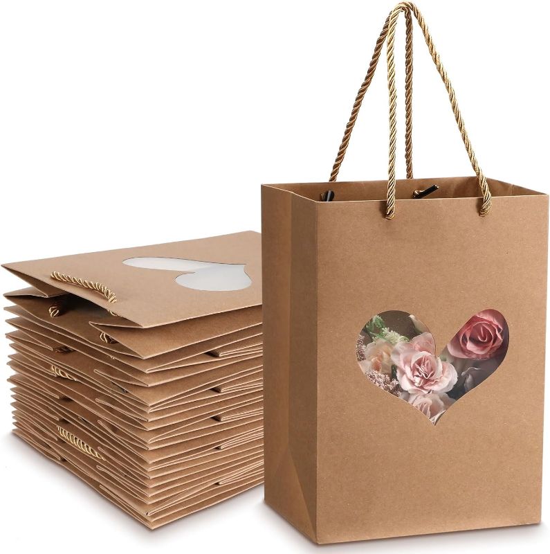 Photo 1 of 12 Pcs Valentine's Day Gift Bags with Handles 9.84 X7.0 X5.12 Inches