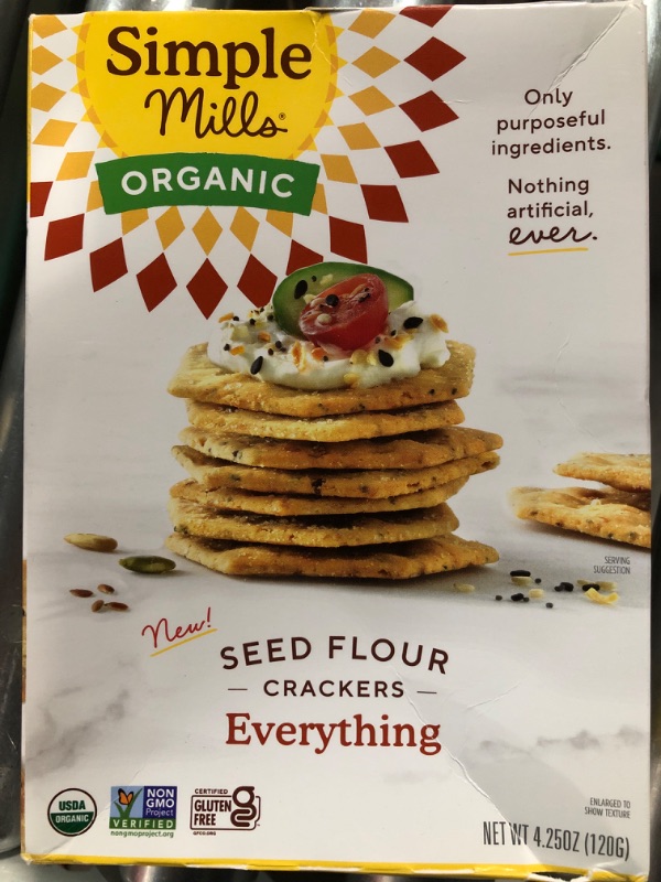 Photo 1 of **** NO-REFUNDS*** EXPRIE DATE 04/07/24 - Simple Mills Organic Seed Crackers, Everything - Gluten Free, Vegan, Healthy Snacks, Paleo Friendly, 4.25 Ounce (Pack of 1) Everything 4.25 Ounce (Pack of 1)