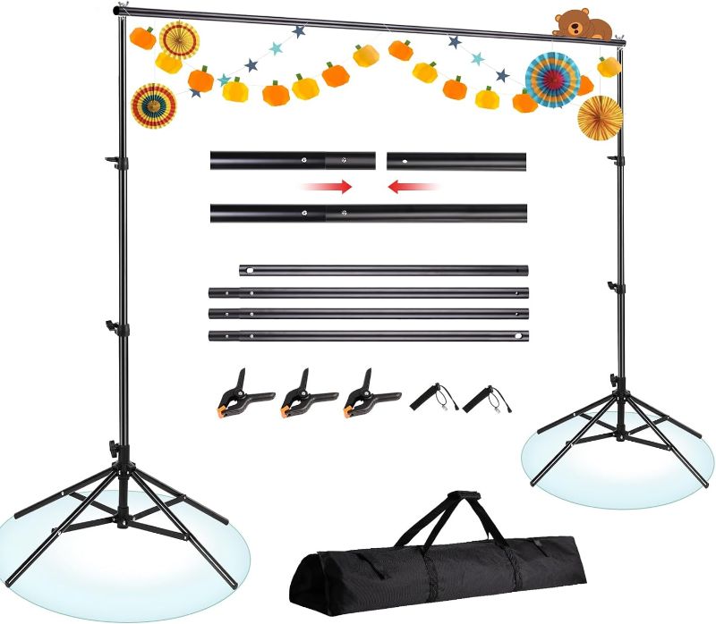 Photo 1 of Backdrop Stand 6.5x10ft, ZBWW Photo Video Studio Adjustable Backdrop Stand for Parties, Wedding, Photography, Advertising Display with 12 pcs Balloons Update Version 6.5*10ft with Balloons