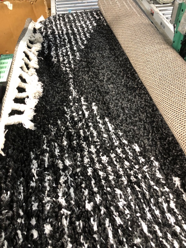 Photo 1 of nuLOOM Bria Moroccan Shag Tasseled Area Rug - 5x8 Shag Area Rug Modern/Contemporary Black/Ivory 