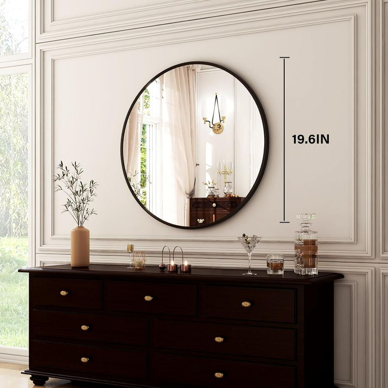 Photo 3 of (READ FULL POST) HARRITPURE Round Mirror 23.6 Black Wall Mounted Circle Mirrors Vanity Mirror with Brushed Aluminum Alloy Frame Modern Decoration for Bathroom, Living Room, Vanity, Bedroom, Entryway Black 23.6 Inch-0.7in thick