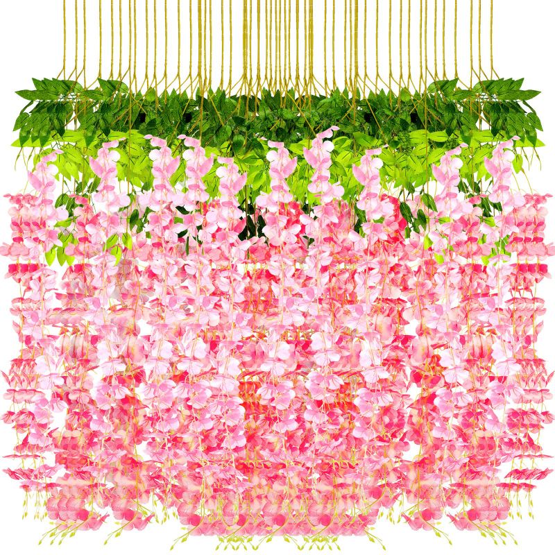 Photo 1 of Pauwer Wisteria Hanging Flowers 12 Pack Fake Flower Garland Artificial PINK