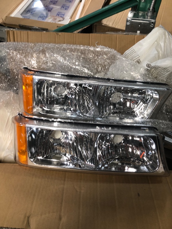 Photo 2 of **MISSING HARDWARE
Torchbeam Silverado Headlight from, Replacement Headlight Assembly for 2003-2006 Silverado/Avalanche 1500/2500/3500 Chrome Housing Amber Reflector Clear Lens Driver and Passenger Side Chrome/Amber/Clear