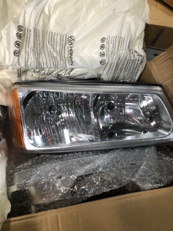 Photo 3 of **MISSING HARDWARE
Torchbeam Silverado Headlight from, Replacement Headlight Assembly for 2003-2006 Silverado/Avalanche 1500/2500/3500 Chrome Housing Amber Reflector Clear Lens Driver and Passenger Side Chrome/Amber/Clear