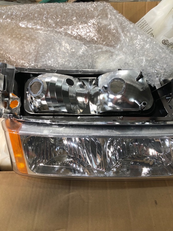 Photo 5 of **MISSING HARDWARE
Torchbeam Silverado Headlight from, Replacement Headlight Assembly for 2003-2006 Silverado/Avalanche 1500/2500/3500 Chrome Housing Amber Reflector Clear Lens Driver and Passenger Side Chrome/Amber/Clear