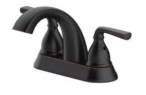 Photo 1 of **SEE NOTES MISSING HARDWARE
allen + roth Reagan Oil Rubbed Bronze 4-in centerset 2-Handle WaterSense Handle Bathroom Sink Faucet with Drain and Deck Plate