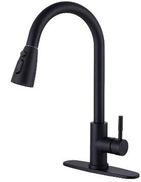 Photo 1 of **MISSING HANDLE
WOWOW Black Kitchen Faucet with Soap Dispenser, Stainless Steel Kitchen Sink Faucet, Matte Black Kitchen Faucet Single Handle High Arc Utility Sink Faucet for Sink, RV, Laundry, Bar Kitchen Faucet with Soap Dispenser B: Black