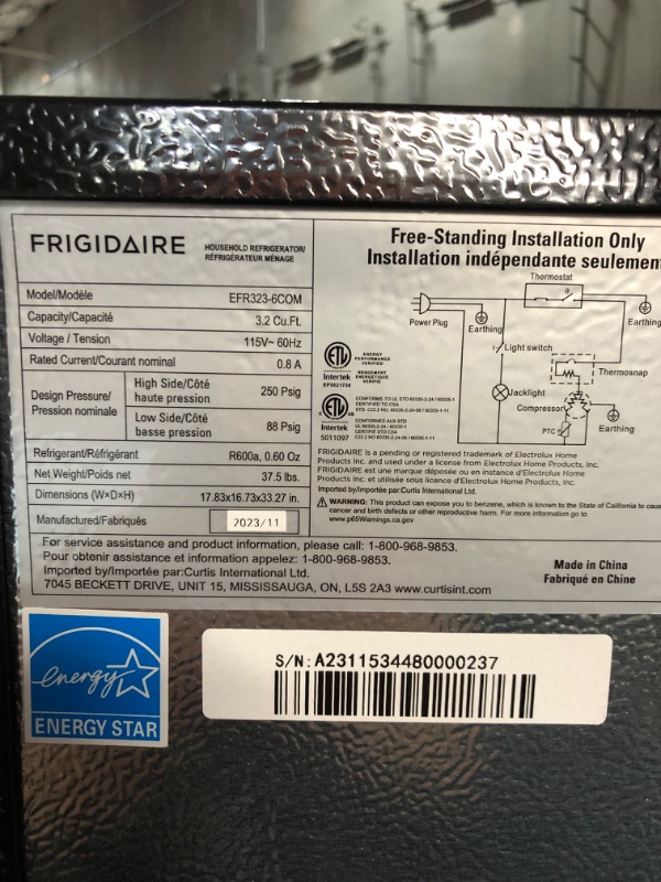 Photo 3 of Frigidaire EFR323 3.2 cu ft Compact Fridge, Mini Refrigerator, Stainless Steel, Platinum Series 3.2 cu ft Single Door Fridge