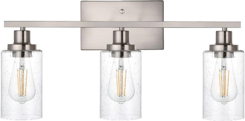 Photo 1 of (SIMILAR TO STOCK PHOTO, SEE NOTES) WINSHEN Modern Glass Bathroom Wall Light Fixtures in Brushed Nickel, Vanity Wall Mount Lighting with Seeded Glass Lampshades Brused Nickel 4-Lights, 31-Inches