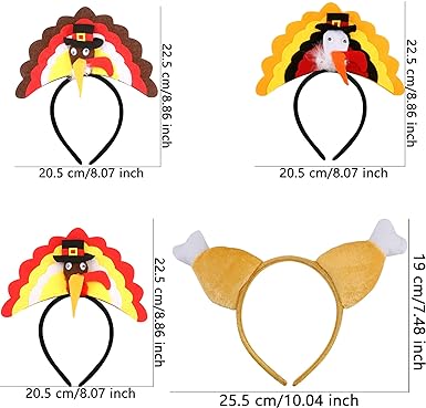 Photo 1 of (similar to stock photo) 4 Pack Thanksgiving Headband Turkey Headband Turkey Drumstick Headband Set 