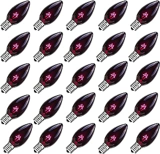 Photo 1 of (PACK OF 2) SOTOPOO 25 Pack LED Black Light Bulbs, E12 Black Light Bulb C7 Replacement Bulbs, Perfect as Halloween Indoor Outdoor C7 String Light Bulbs Replacement - E12 LED Bulb, 0.6Watt