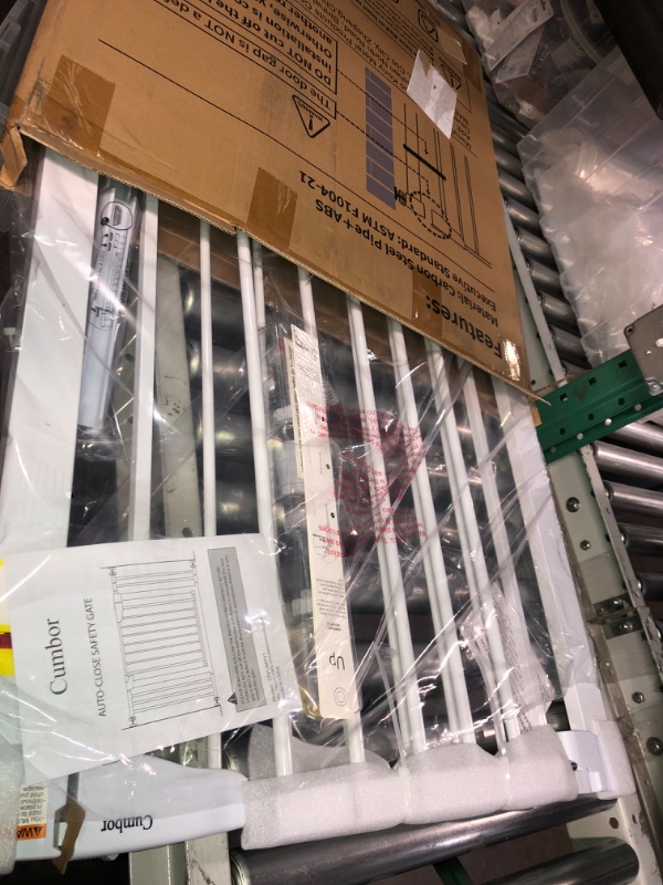 Photo 1 of Cumbor 29.7-46" Baby Gate for Stairs, Mom's Choice Awards Winner-Auto Close Dog Gate for the House, Easy Install Pressure Mounted Pet Gates for Doorways, Easy Walk Thru Wide Safety Gate for Dog, White