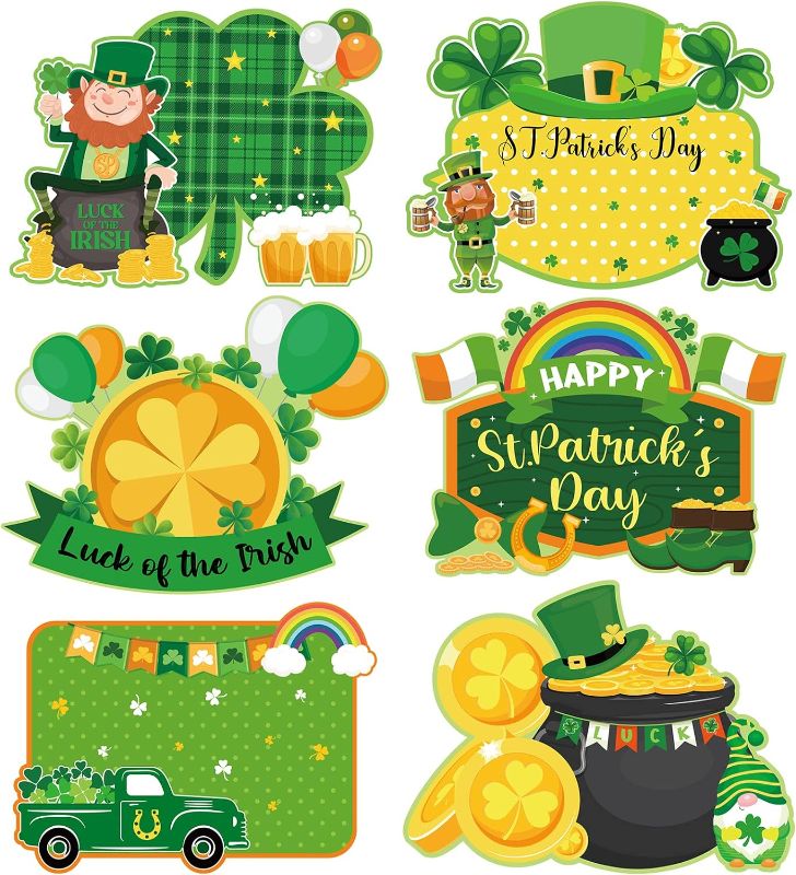 Photo 1 of 6PCS St. Patrick's Day Placemats Table Mats Plastic Happy St. Patrick's Day Green Placemats Shamrock Leprechaun Hats Placemats Set of 6 for St. Patrick's Day Home Party Table Decoration-16x12 inches
