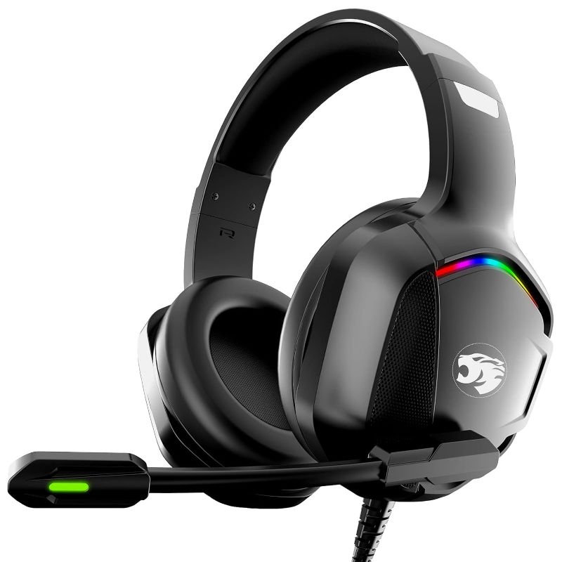 Photo 1 of Gaming Headset with Microphone for Pc, Xbox One Series X/s, Ps4, Ps5, Switch, Stereo Wired Noise Cancelling Over-Ear Headphones with Mic, RGB, for Computer, Laptop, Mac, Nintendo, Gamer (Black)
