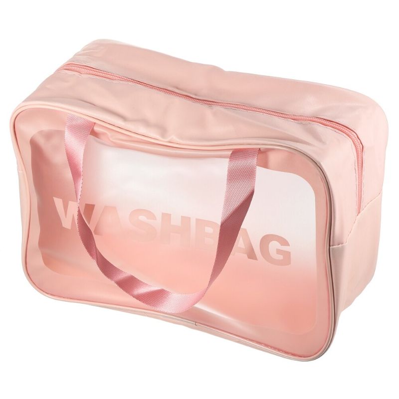 Photo 1 of Clear makeup bag Travel Storage Bag Toiletry bag is waterproof and convenient (Pink, Medium)