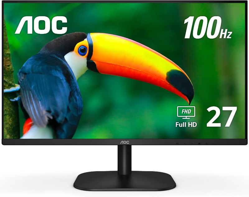 Photo 1 of AOC 27B2H2 27” Frameless IPS Monitor, FHD 1920x1080, 100Hz, 101% sRGB, for Home and Office, HDMI and VGA Input, Low Blue Mode, VESA Compatible,Black
