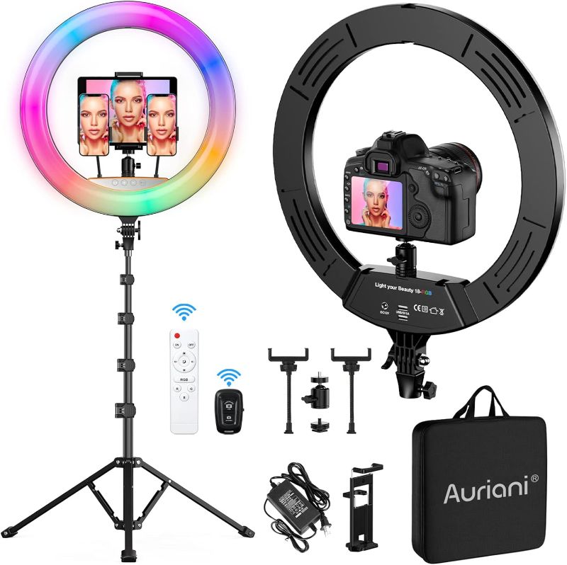 Photo 1 of RGB Ring Light 18 inch with Tripod Stand (2700-7000K) for Phone Camera iPad Selfie Live Stream YouTube TikTok Video Shooting Best Lighting Atmosphere Ringlight (18 inch)
