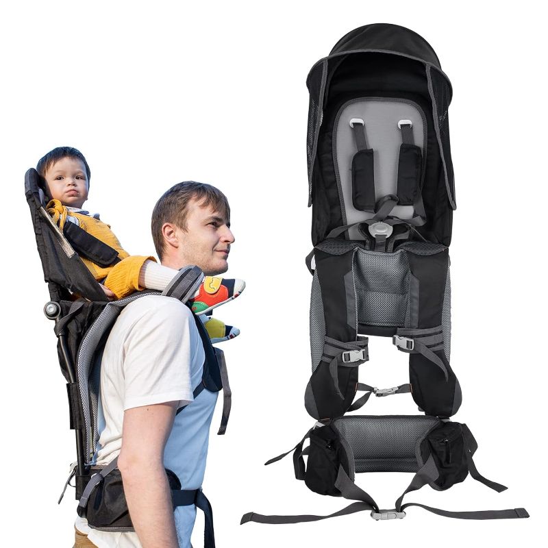 Photo 1 of Baby Shoulder Carrier Baby Hiking Backpack Carrier with Rain Cover Sun Shade for Child Safe Backrest and Toddler Ergonomic Seat Holds 40 Pound for Children Between 6 Months-3 Years Old Baby
