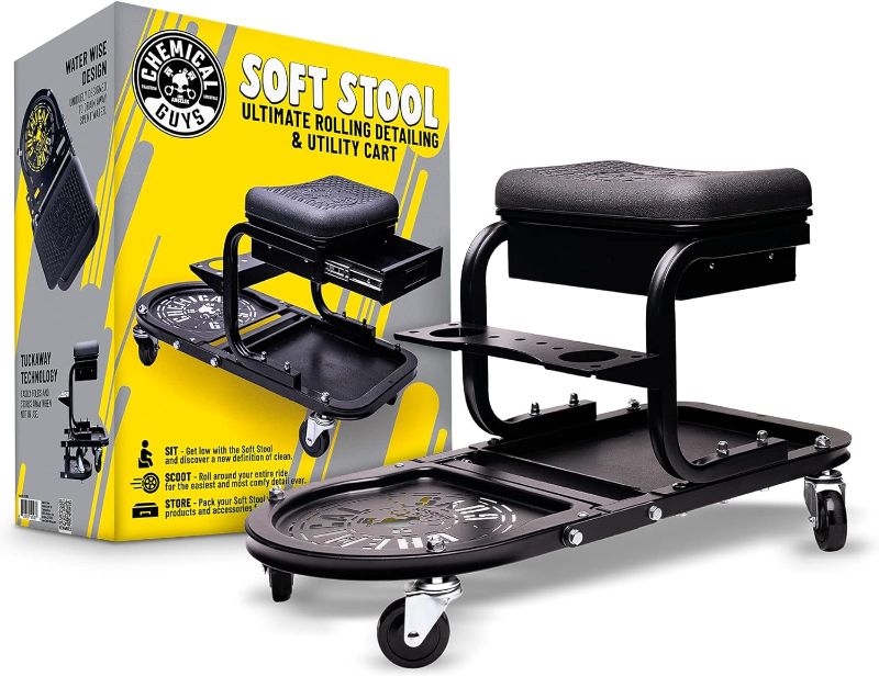 Photo 1 of Chemical Guys ACC618 Soft Stool Ultimate Rolling Detailing & Utility Cart, (For Cars, Trucks, SUVs, RVs, Home, Garden, Garage & More) 15' 1/2" x 8' 3/4" x 18' 1/2" - Black
