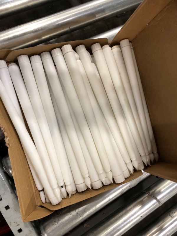 Photo 2 of 36 Pieces Flameless LED Taper Candles Flicking 11" Flameless Taper Candles Battery Operated Plastic Warm Fire LED Candlesticks Window Candles for New Year Valentine's Home Wedding Decor (White)