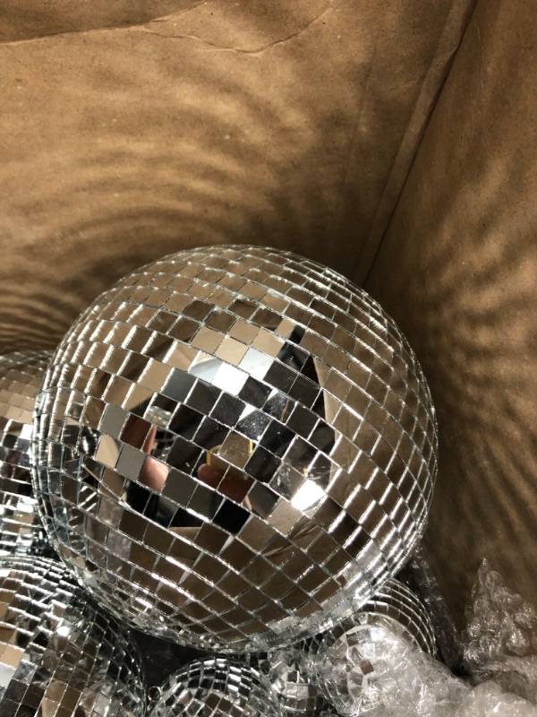 Photo 2 of 24 Pcs Mirror Disco Ball Hanging, Silver Glass Decor, Disco Party Decorations Ornament for Holiday Party Decor with Rope (2.4 Inch, 2 Inch, 1.6 Inch, 1.2 Inch) 2x2.4",4x2",6x1.6",12x1.2"