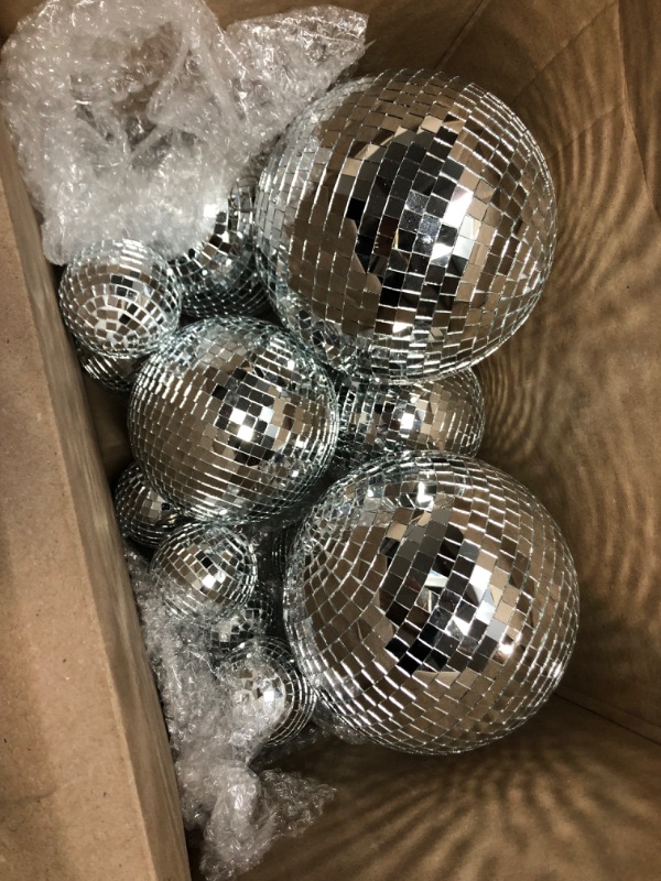 Photo 4 of 24 Pcs Mirror Disco Ball Hanging, Silver Glass Decor, Disco Party Decorations Ornament for Holiday Party Decor with Rope (2.4 Inch, 2 Inch, 1.6 Inch, 1.2 Inch) 2x2.4",4x2",6x1.6",12x1.2"