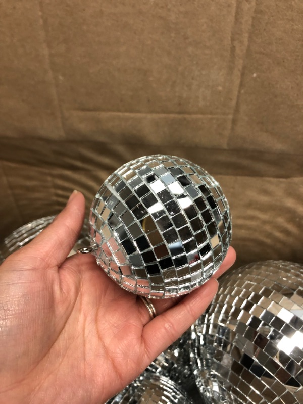 Photo 3 of 24 Pcs Mirror Disco Ball Hanging, Silver Glass Decor, Disco Party Decorations Ornament for Holiday Party Decor with Rope (2.4 Inch, 2 Inch, 1.6 Inch, 1.2 Inch) 2x2.4",4x2",6x1.6",12x1.2"