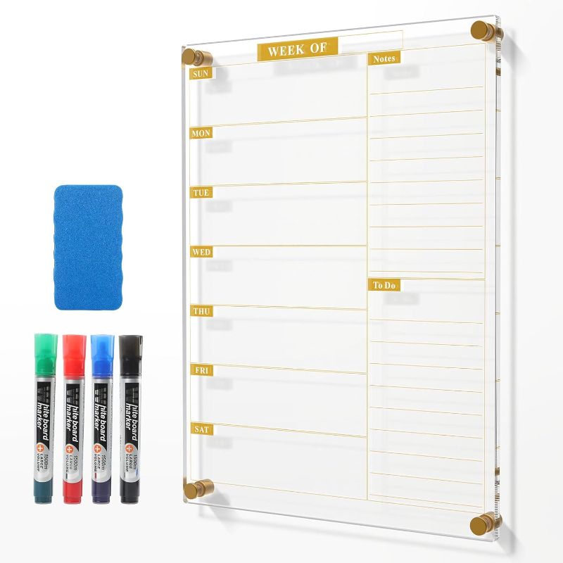 Photo 1 of (SIMILAR)MaxGear Clear Weekly Dry Erase Calendar for Wall, 12'' x 16 ''Non-Magnetic Acrylic Dry Erase Board, Meal Plan & Grocery List White Board for Wall, Include 4 Markers, 1 Eraser and 1 Acrylic Pen Shelf