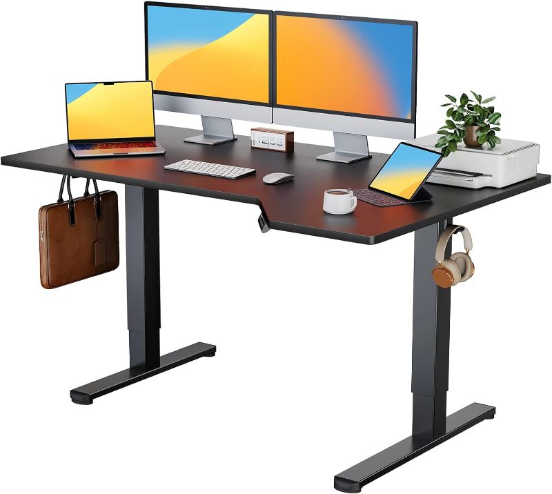 Photo 1 of ErGear L Shaped 57" Height Adjustable Electric Standing Desk, Corner Sit Stand Desk with Splice Board, Ergonomic Desk for Home Office Desk, Black
