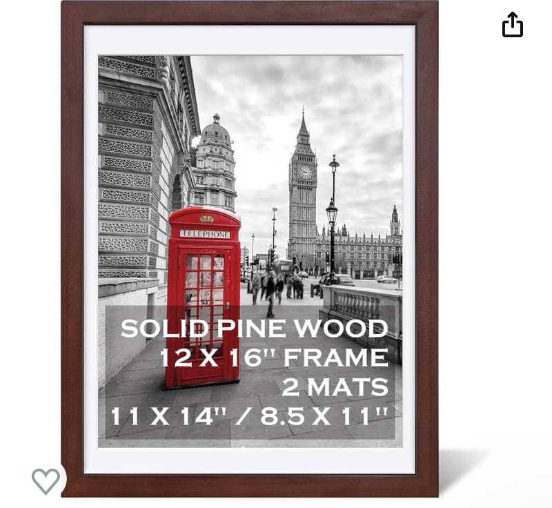 Photo 1 of 12x16 Picture Frames Dark Cherry Made of Solid Wood Display Pictures 11X14 Inch or 8.5x11 with Mat or 12x16 Inch without Mat for Wall Mounting and TableTop - Picture Frame 11X14 with 2 Mats - 1 Pack