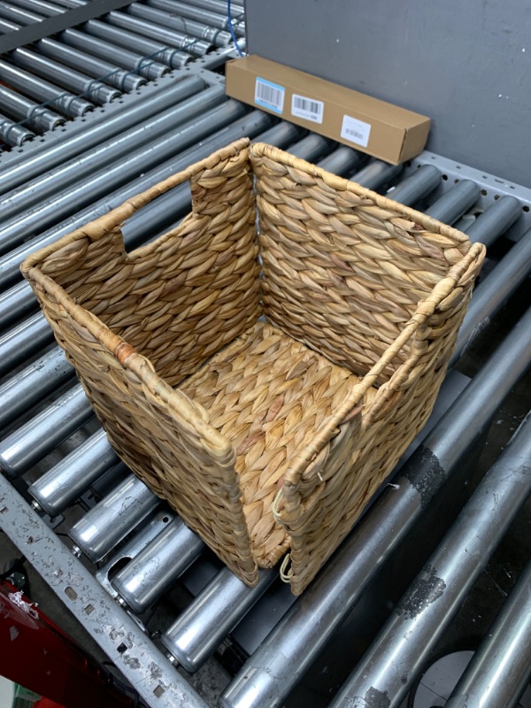 Photo 1 of StorageWorks Wicker Storage Cubes with Liners, Water Hyacinth Storage Baskets for Shelving, Handwoven Square Baskets with Built-in Handles, Medium, 4 Pack Water Hyacinth (Medium4pack)