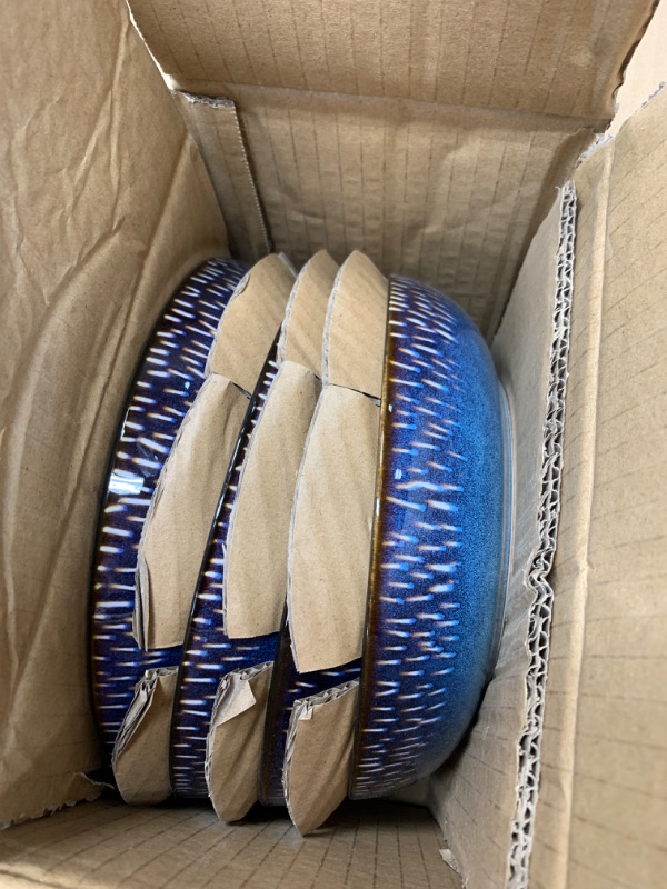 Photo 3 of **MINOR DAMAGE CHIP IN ONE PLATE**
Gibson Elite Matisse 16 Piece Double Bowl Dinnerware Set, Cobalt Blue ,Black Service for 4 