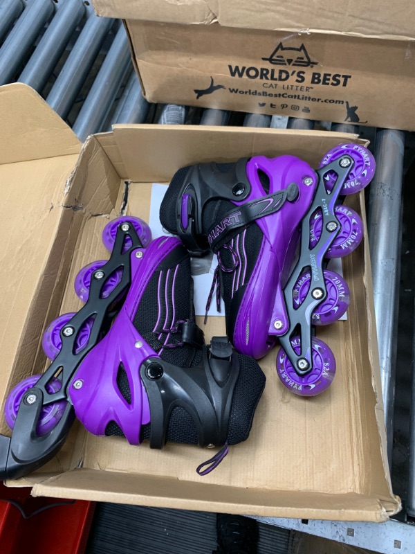 Photo 2 of Adjustable Kids Inline Skates Girls Boys, Purple&Black All Wheels Light up Kids Skates for Beginner Outdoor and Indoor Large - Teen&Youth