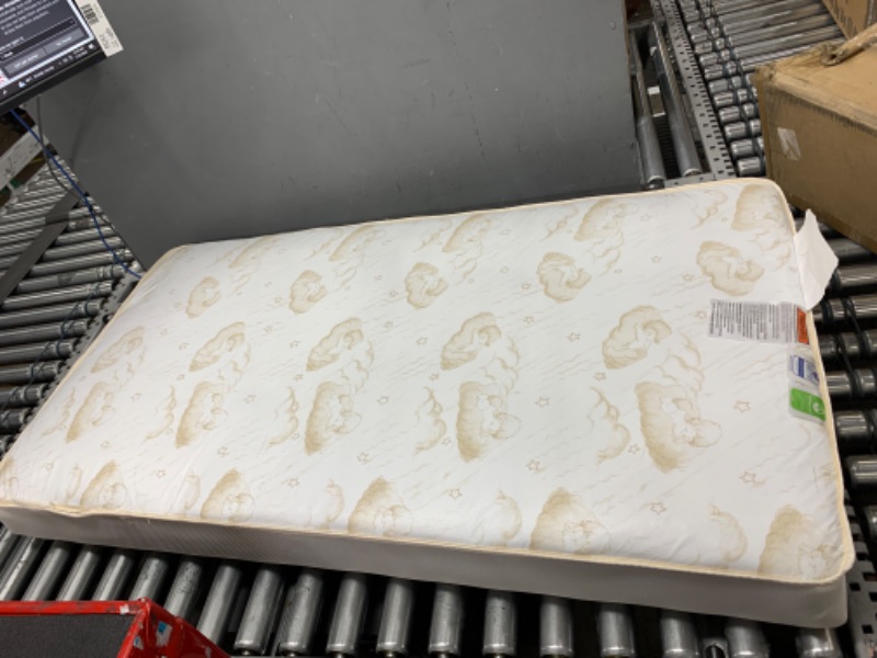 Photo 2 of Dream On Me Foam 2-in-1 Breathable Twilight 5" Spring Coil Crib and Toddler Bed Mattress Firm,Plush with Reversible Design I White/Brown I Greenguard Gold Certified I JPMA Certified Beige Cloud Breathable Cover Crib