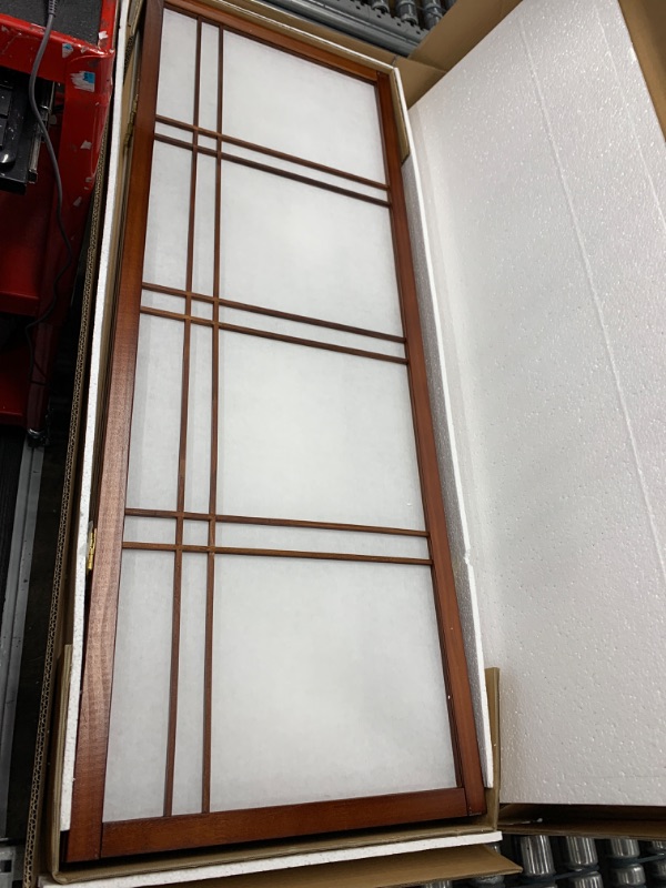 Photo 1 of 4 ft. Short Double Cross Shoji Screen - Walnut - 4 Panels 4 Panel Walnut