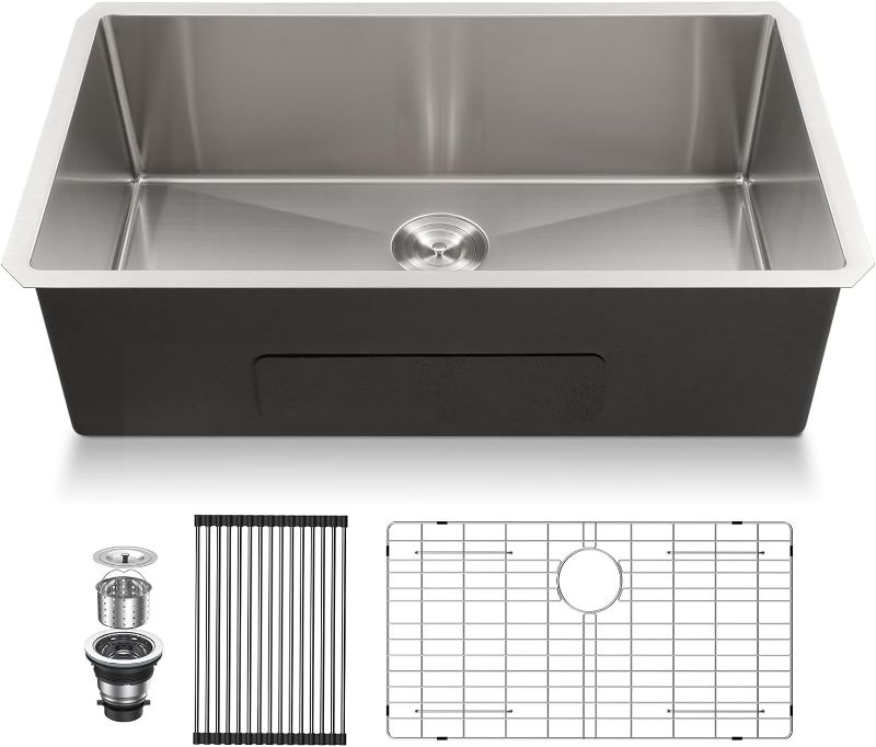 Photo 1 of ****missing parts-hardware only****KRAUS Loften All in One 33 in. Drop in/Undermount Single Bowl 18-Gauge Stainless Steel Kitchen Sink with Pull Down Faucet, Silver
