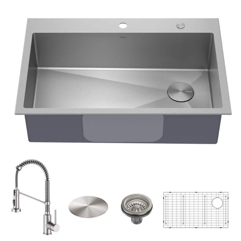 Photo 1 of ***Parts Only**KRAUS Loften All in One 33 in. Drop in/Undermount Single Bowl 18-Gauge Stainless Steel Kitchen Sink with Pull Down Faucet, Silver
