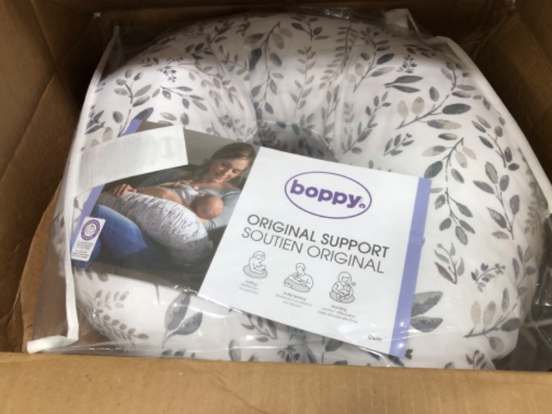 Photo 2 of Boppy Original Support Nursing Pillow, Gray Taupe Leaves, Ergonomic Breastfeeding, Bottle Feeding, and Bonding, Firm Hypoallergenic Fiber Fill, Removable Cover, Machine Washable